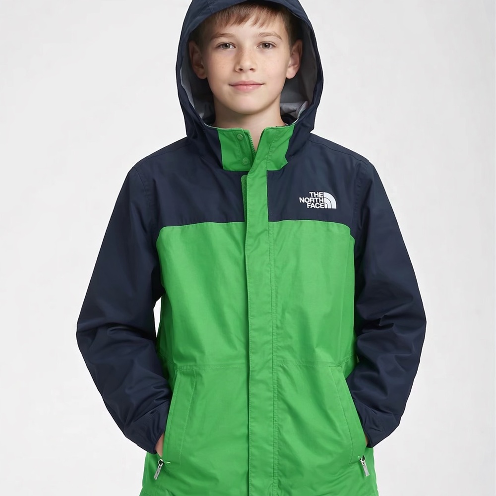 The North Face Boys Hooded Windbreaker, Navy/Lime Green, 14/16, MSRP $119